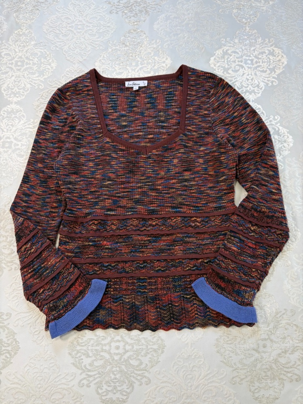 Sam Edelman Cathy Knit Crochet Sweetheart Neckline Sweater Size Large